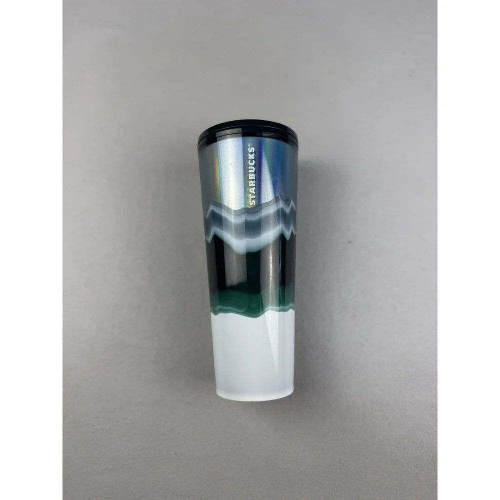 Starbucks 24 Oz Green Wave 2021 Holiday Silver White Venti  Tumbler Cold Cup